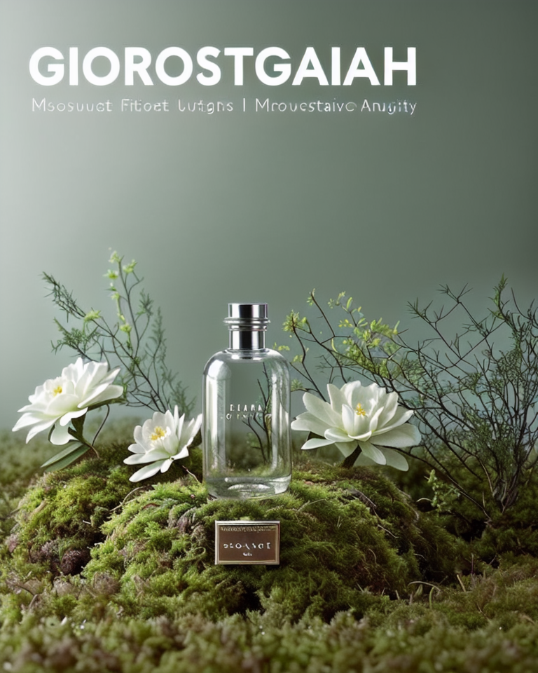 00754-2537751740-no humans, scenery, flower, plant, grass, AI_vegetation, a glass jar with a bottle of perfume in it sitting on a moss covered ta.png